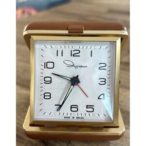 Vintage Travel‎ Alarm Clock Ingraham Luminous Flip Open Wind Up